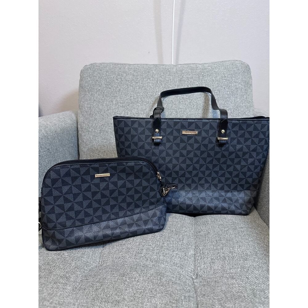 Elim&Paul womens blue‎ geometric dark black purse handbag two pack laptop bag